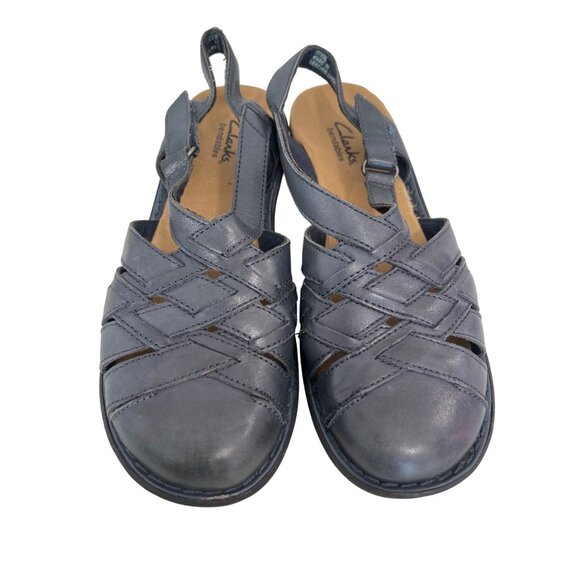 Clarks Bendables Ina Slingback Sandals Womens 8 Round Toe Black Leather Preppy - Picture 2 of 9